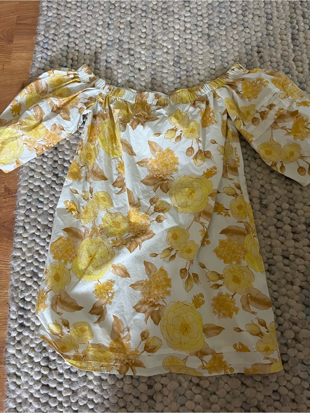 ba&sh White Dress with Yellow and Brown Floral Print